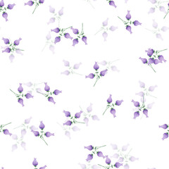 Naklejka na ściany i meble Pattern purple flowers in watercolor on a white background