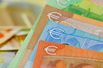 EUR banknotes with their currency Euro symbol