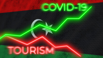 Libya Flag and COVID-19 Coronavirus Tourism Neon Titles – 3D Illustration