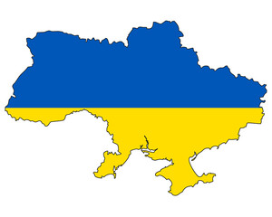 Obraz premium Ukraine map with flag - outline of a state with a national flag