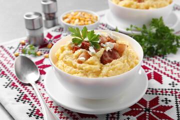 Delicious traditional Ukrainian banosh served on table