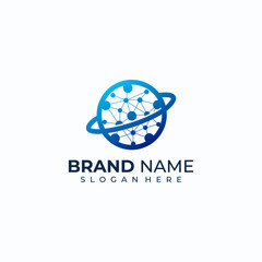 Fototapeta premium Modern planet data connection logo design inspirations with business card design