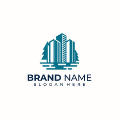 Fototapeta premium Green city logo your business card, icon, health, place, building, Premium Vector with business card