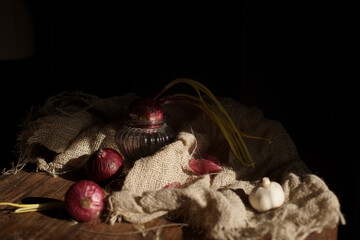 Onion still life dutch style painting