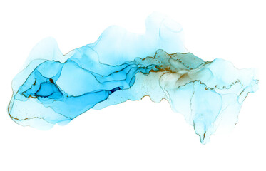 Fototapeta na wymiar Blue fish marbled ink shape isolated on white