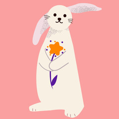hare with magic star wand. Vector illustration