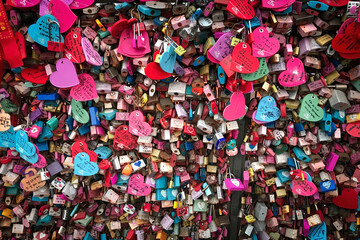 Love padlocks and master key locks near N Seoul Tower at Namsan Mountain Park, Seoul.