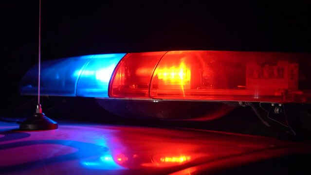 Police lights in flashing at night