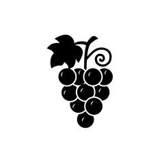 Grape bunch with a leaf, black icon, logo. Isolated on white background vector illustration
