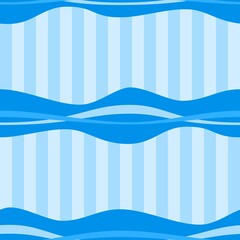 Abstract seamless background with blue waves and vertical stripes. Vector image.