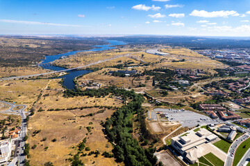 Avila townscape with river, countryside and roads. Spain