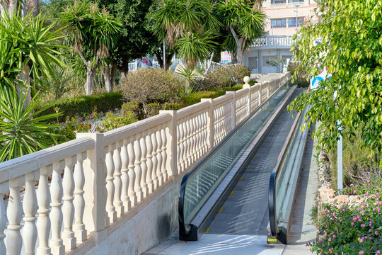 Escalator up leading to the main street of Villajoyosa town. spain