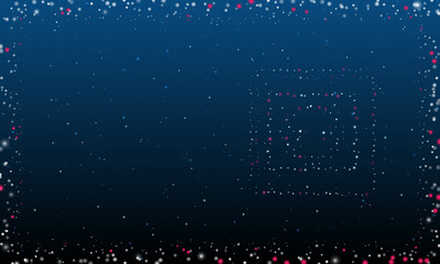 On the right is the power socket symbol filled with white dots. Pointillism style. Abstract futuristic frame of dots and circles. Some dots is pink. Vector illustration on blue background with stars