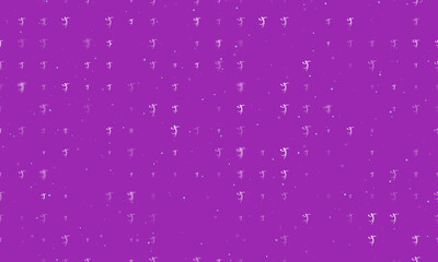 Seamless background pattern of evenly spaced white handball symbols of different sizes and opacity. Vector illustration on purple background with stars