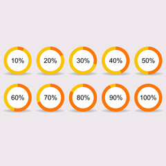 Circle chart showing percentages inside a circle for presentations, articles, reports, plans. Vector illustration