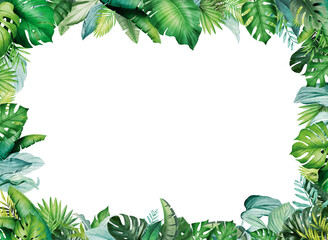 Green rain forest leaves border frame design - 483459556