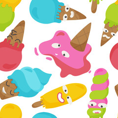 Seamless pattern with ice cream in bright colors.