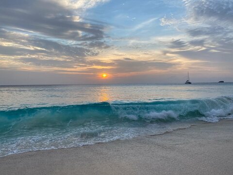 sunset on the beach in Seychells