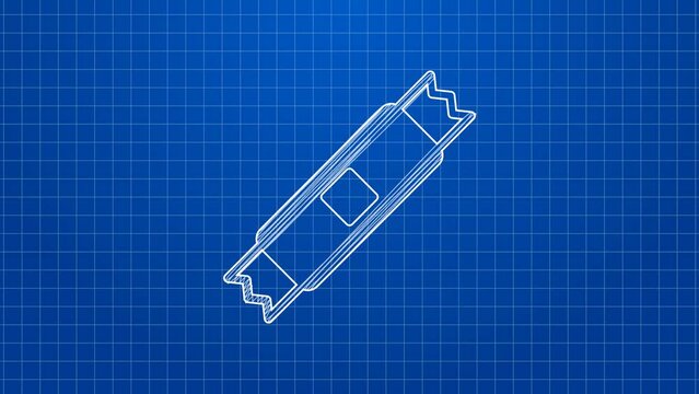 White line Sugar stick packets icon isolated on blue background. Blank individual package for bulk food products as coffee, salt, spices. 4K Video motion graphic animation