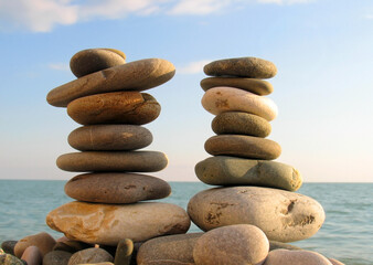 Sea pebble towers on seacoast