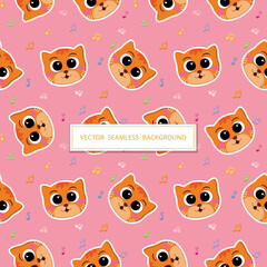 PrintSeamless pattern with cute cats. Vector illustration for postcard, banner, web, decor, design, arts, calendar, textile. Suitable for baby stuff