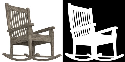 3D rendering illustration of an old rocking chair