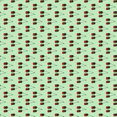 seamless pattern of two cherries on a green background