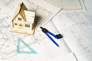 Wooden model house, project of construction and renovation 