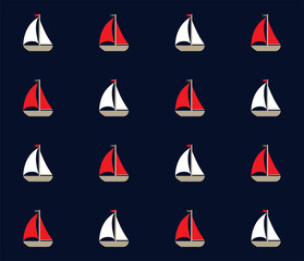 Sailboat drawing pattern on a navy blue background.
