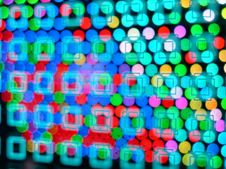 led lights in abstract scene with blurry background and bokeh circles