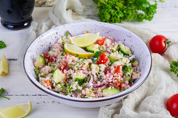 Vegetarian tabbouleh salad. Traditional Middle Eastern or Arabic cuisine