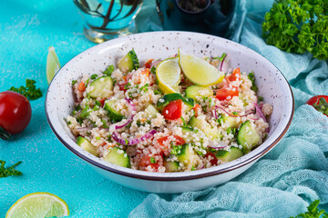 Vegetarian tabbouleh salad. Traditional Middle Eastern or Arabic cuisine