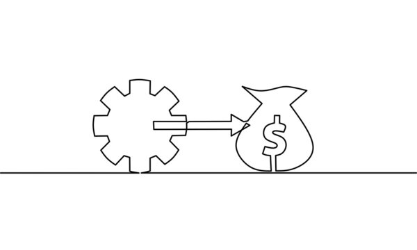 recommend clip art: Continuous line drawing of gear arrow and money bag, business concept, object one line, single line art, vector illustration