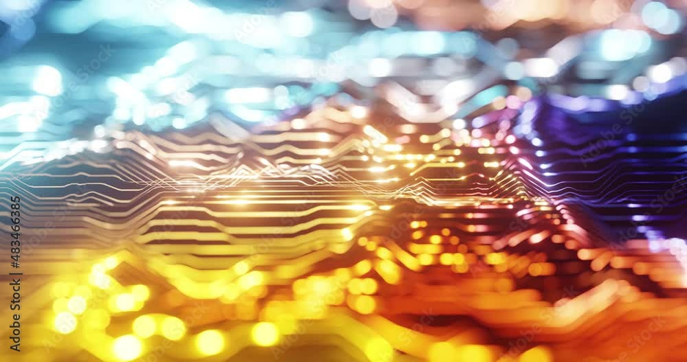 Poster big data transfer, computer process, futuristic abstract geometric motion background. circuit grid w