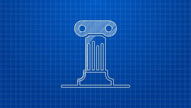 White line Law pillar icon isolated on blue background. Ancient column. 4K Video motion graphic animation
