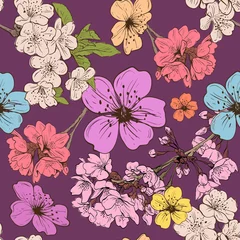 Fotobehang Apple flowers ornament pattern backgrounds, vector illustration © romanya