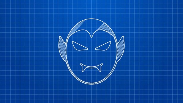 White line Vampire icon isolated on blue background. Happy Halloween party. 4K Video motion graphic animation