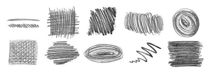 Set with hand drawn pencil scribble on white background, top view. Banner design