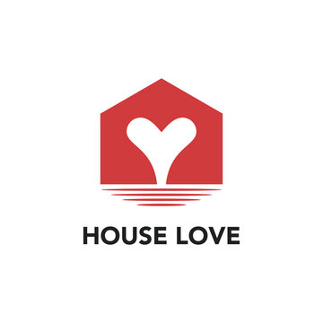 House home love heart real estate mortgage roof logo vector icon illustration premium