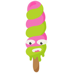 Bright ice cream with a funny face.