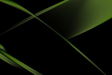 Abstract illustration of the movement and crossing of sharp intermittent waves of the green spectrum of colors in a dark background