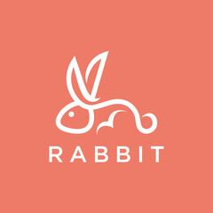 Rabbit line outline simple icon logo design premium