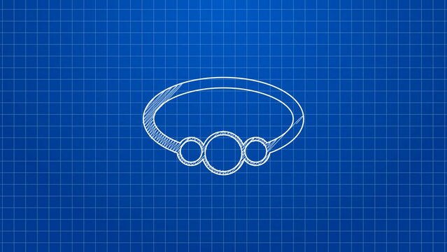 White line Bracelet jewelry icon isolated on blue background. Bangle sign. 4K Video motion graphic animation