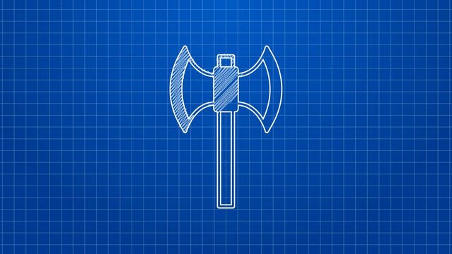 White line Medieval poleaxe icon isolated on blue background. 4K Video motion graphic animation