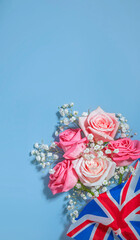 Creative british style background with flowers and united kingdom uk flag