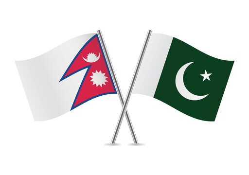 The Federal Democratic Republic of Nepal and Pakistan flags. Nepalese and Pakistani flags, isolated on white background. Vector icon set. Vector illustration.