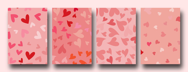 Ornate Happy Valentine's day cards with hearts and texte, simple and minimal with a copy space. Universal modern artistic templates.