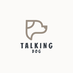 Creative dog chat talking negative space logo design Premium