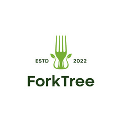 Fork nature leaf food restaurant retro vintage logo design