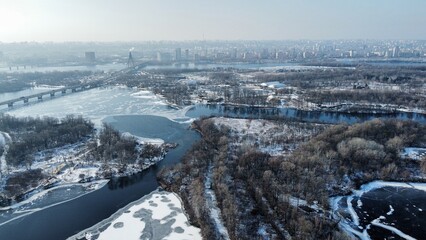 Winter Dnipro river covered with ice. © Oleksandr Matsibura